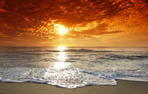Plissee mit Motiv - Sonnenuntergang am Meer (von hassan bensliman)